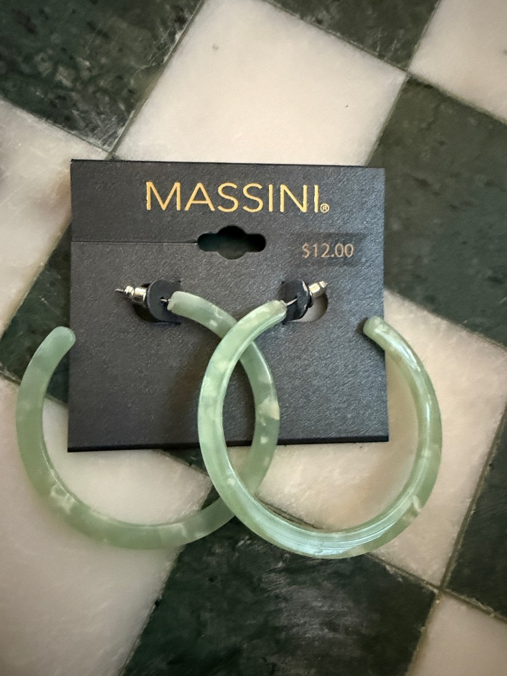 Massini Marbled Light Green Hoop Earrings